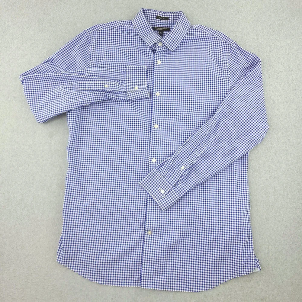 Banana Republic Dress Shirt Mens XL Blue Gingham Slim Fit Non Iron Cotton